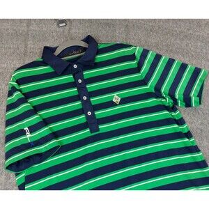 RLX Ralph Lauren Mens Polo Shirt Short Sleeve Green Blue Striped Golf Large